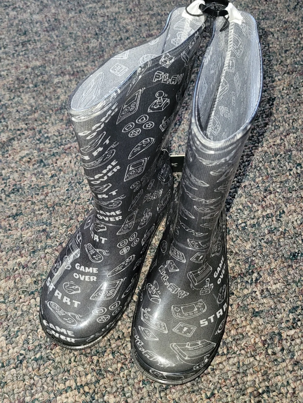 Kids Black Gaming-Print Rain Boots